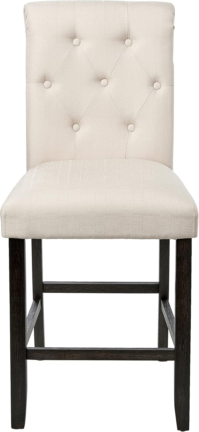 Roundhill Furniture Hendley Solid Wood Tufted Counter Height Stools, Set of 2, Tan