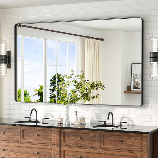TETOTE 60 x 36 Black Mirror for Bathroom Large Black Framed Mirror for Bathroom, Tempered Glass, Wall Mounted, Entryway, Bedroom, Living Room(Horizontal/Vertical)