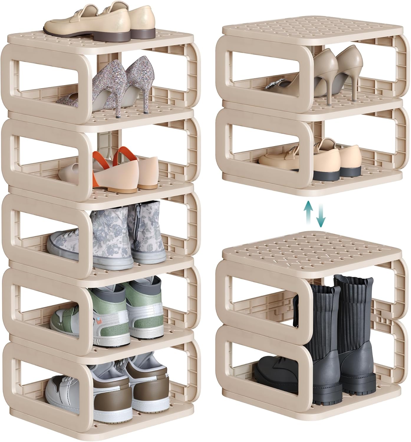SONGMICS Shoe Rack, Shoe Organizer, 6 Shelves, Shoe Storage, Narrow Shoe Shelf, Open Shelf for Entryway, Living Room, Bathroom, Space-Saving, Cappuccino Beige ULPC037K01