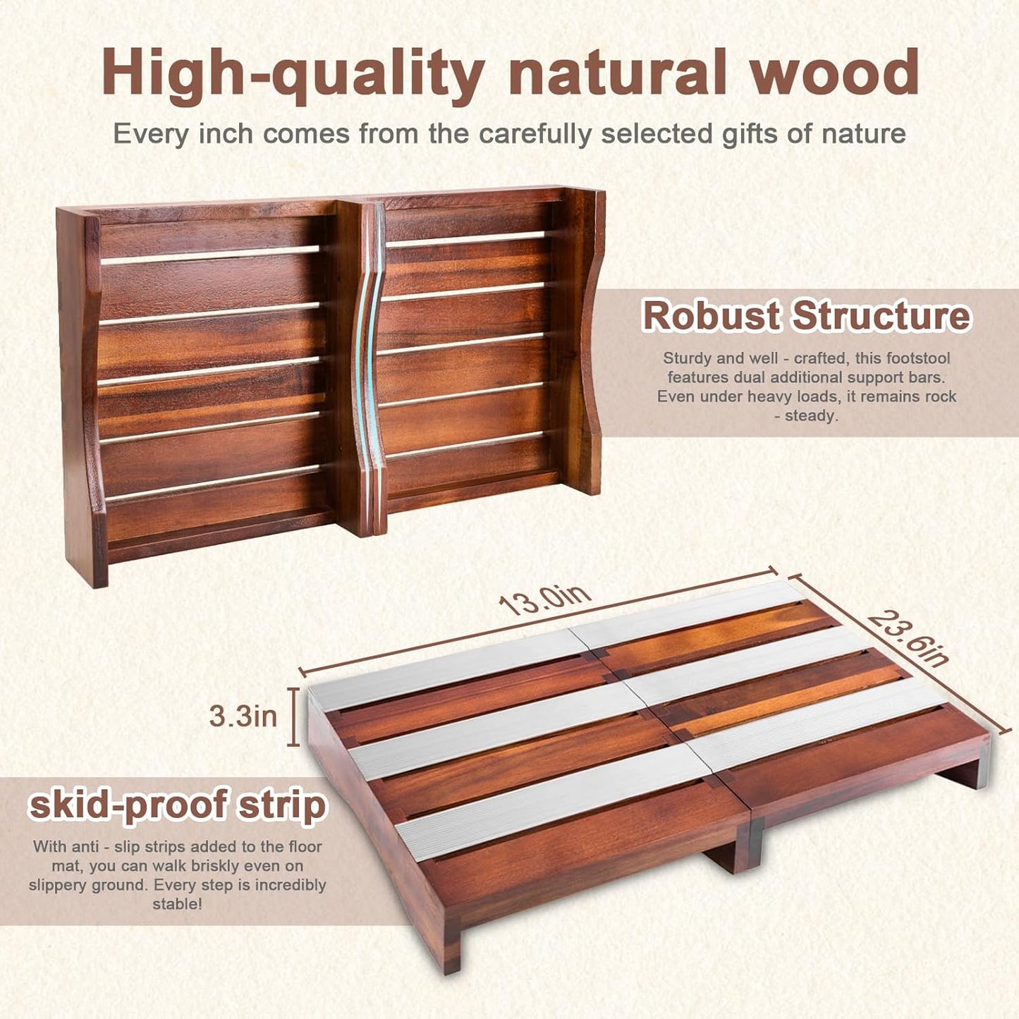 Wood Platform Step Stool, 23.6" Durable Mobility Stepping and Stair Assist Indoor & Outdoor for Adults & Elderly, Heavy Duty/Non-Slip Step Stool for Handicap, Bedroom, Kitchen