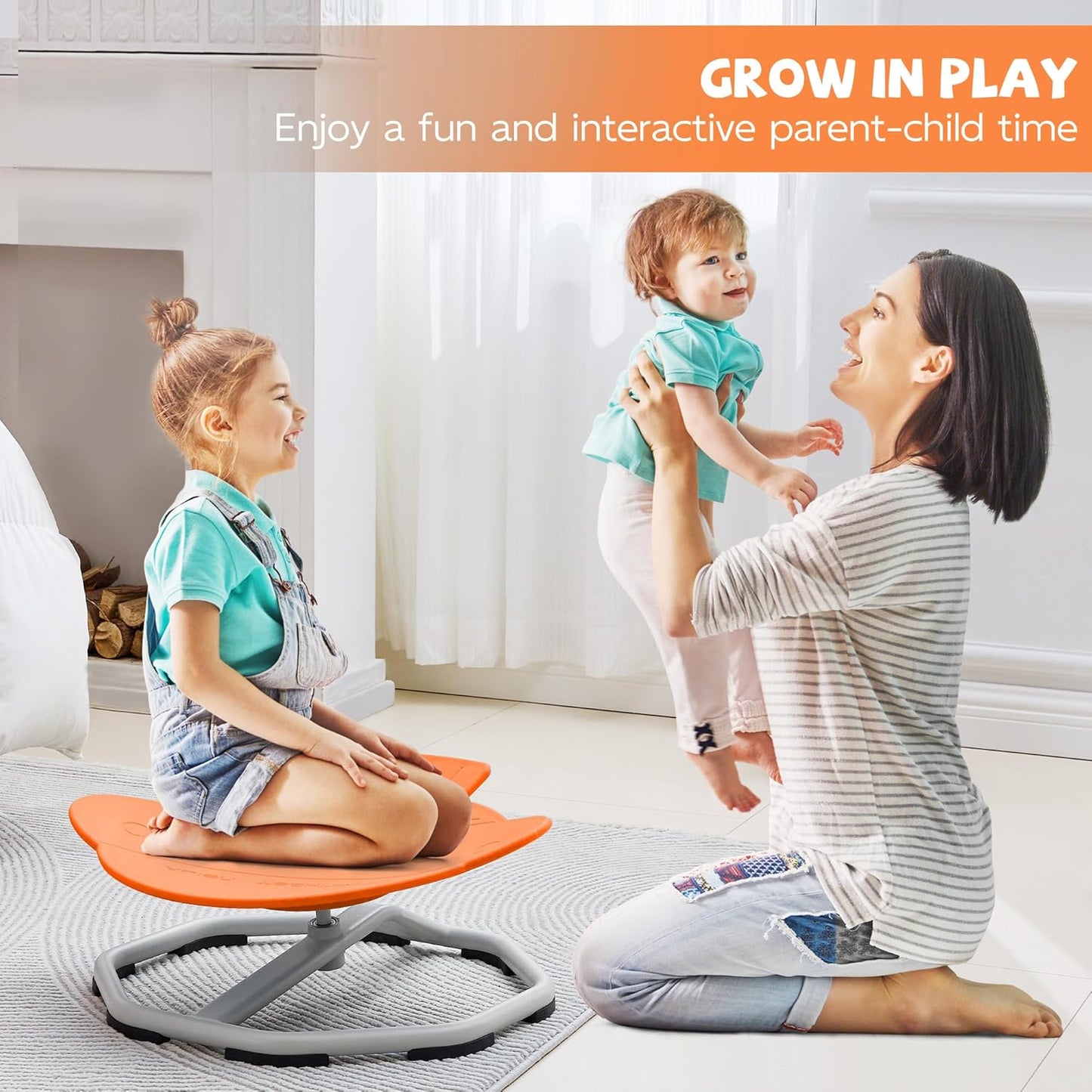 Spinning Chair for Autistic Kids, Non-Slip Sensory Spinning Chair, Sit and Spin Autism Toys Training Body Coordination (Orange)