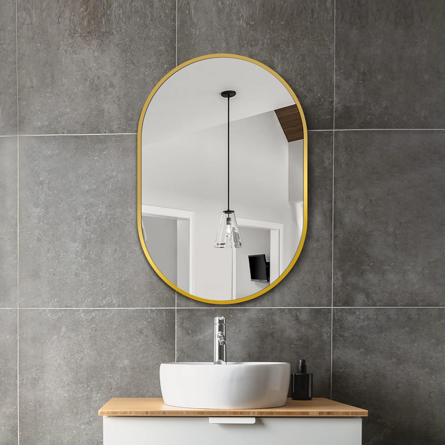 Bathroom Mirror for Wall, 30''x20'', Gold Oval Mirror for Bedroom Entryway Bathroom, Metal Framed Vanity Mirror(30''x20'',Gold)