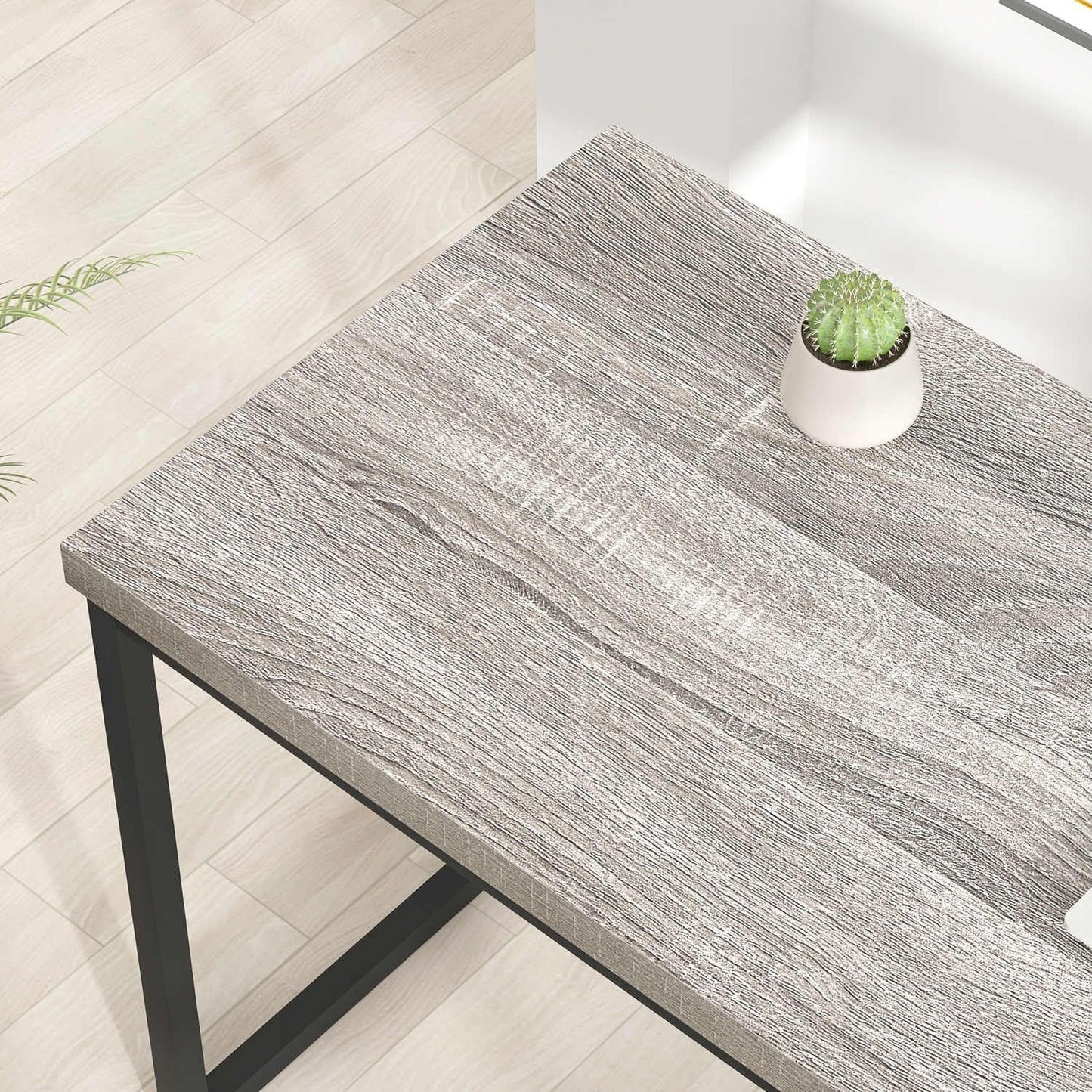 FOLUBAN Modern Home Office Desk, Industrial Vintage Computer Desk, Rustic Wood and Metal Study Writing Table, Simple Work Gaming PC Desks for Bedroom Living Room, Light Grey 53 Inch