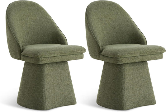 Swivel Dining Chairs Modern Desk Chair Upholstered Linen Fabric Side Chair for Kitchen Dining Room Bedroom,Moss Green,2 Box