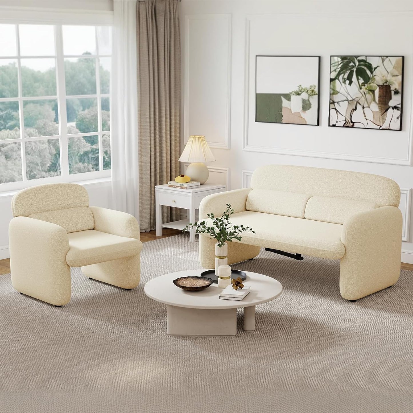 Furnimart Modern Loveseat Sofa, 54" 2-Seater Boucle Sofa, Comfy Upholstered Minimalist Couch, Small Couches for Small Spaces, Apartment, Office, Living Room, Bedroom, Dorm, Chenille White