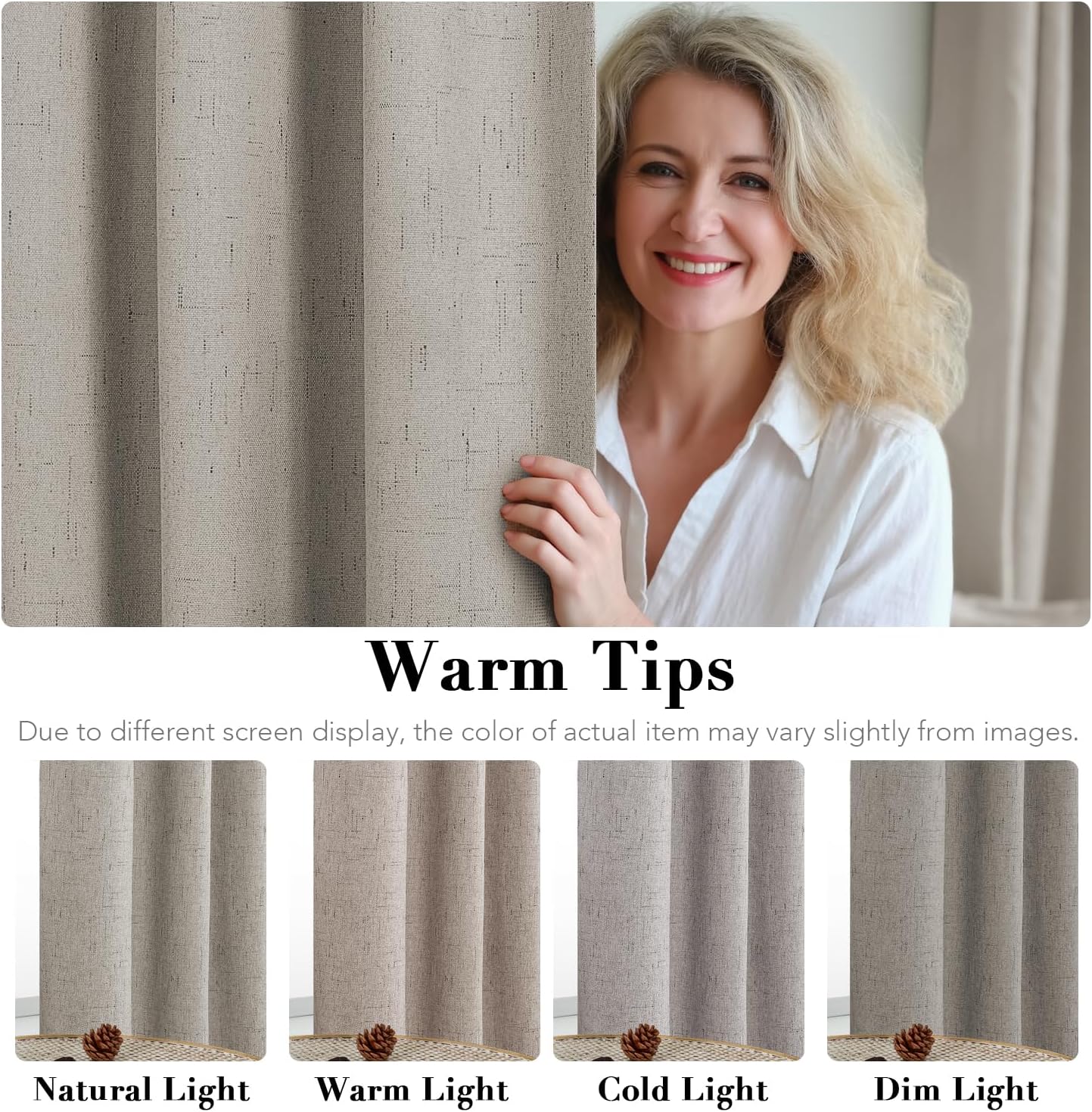 H.VERSAILTEX Linen Blackout Curtains 72 Inches Long 100% Absolutely Blackout Thermal Insulated Textured Linen Look Curtain Draperies Anti-Rust Grommet, Energy Saving with White Liner, 2 Panels, Stone