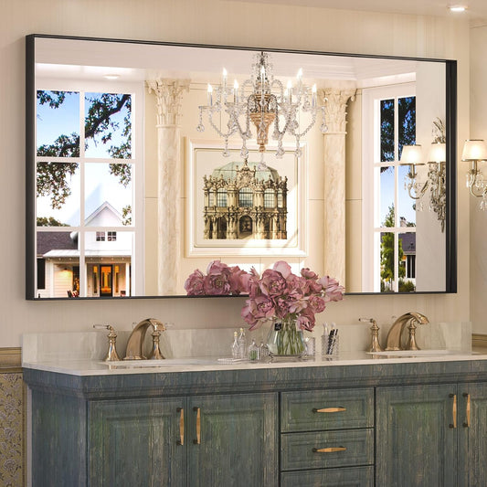 Keonjinn Black Mirror - 72 x 36 Inch, Matte Black Bathroom Mirror with Metal Frame, Suitable for Farmhouse and Modern Decor (Horizontal/Vertical)