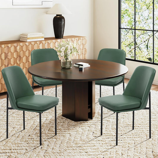 COLAMY Modern Dining Chairs Set of 4, Faux Leather Upholstered Dining Room Chairs Kitchen Chairs Dinner Chair with Curved Back and Metal Legs, Green
