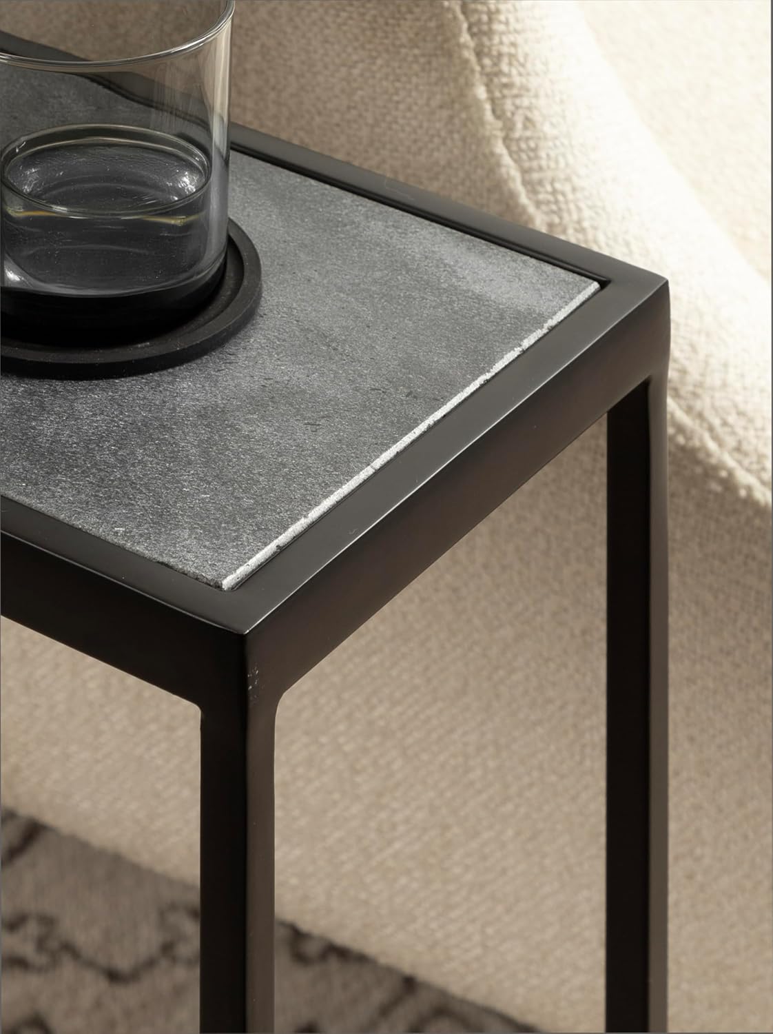 Kate and Laurel Jaspur Modern Slim Side Table, 16 x 8 x 24, Black Marble and Black, Decorative Glam Narrow End Table for Use as Skinny Bedroom Nightstand or Living Room Accent Table