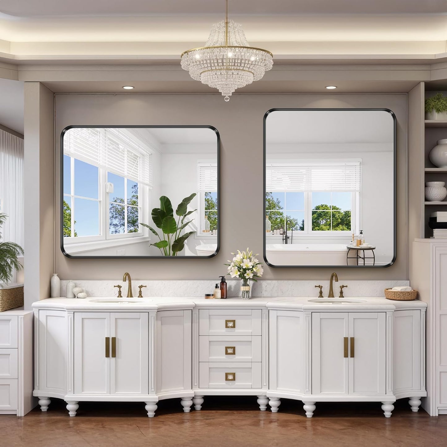 FORBATH 48x40 Inch Bathroom Mirror, Brushed Black Deep Frame Wall Mirror with Rounded Corners, Anti-Rust Tempered Glass for Modern Farmhouse Vanity (Horizontal/Vertical)