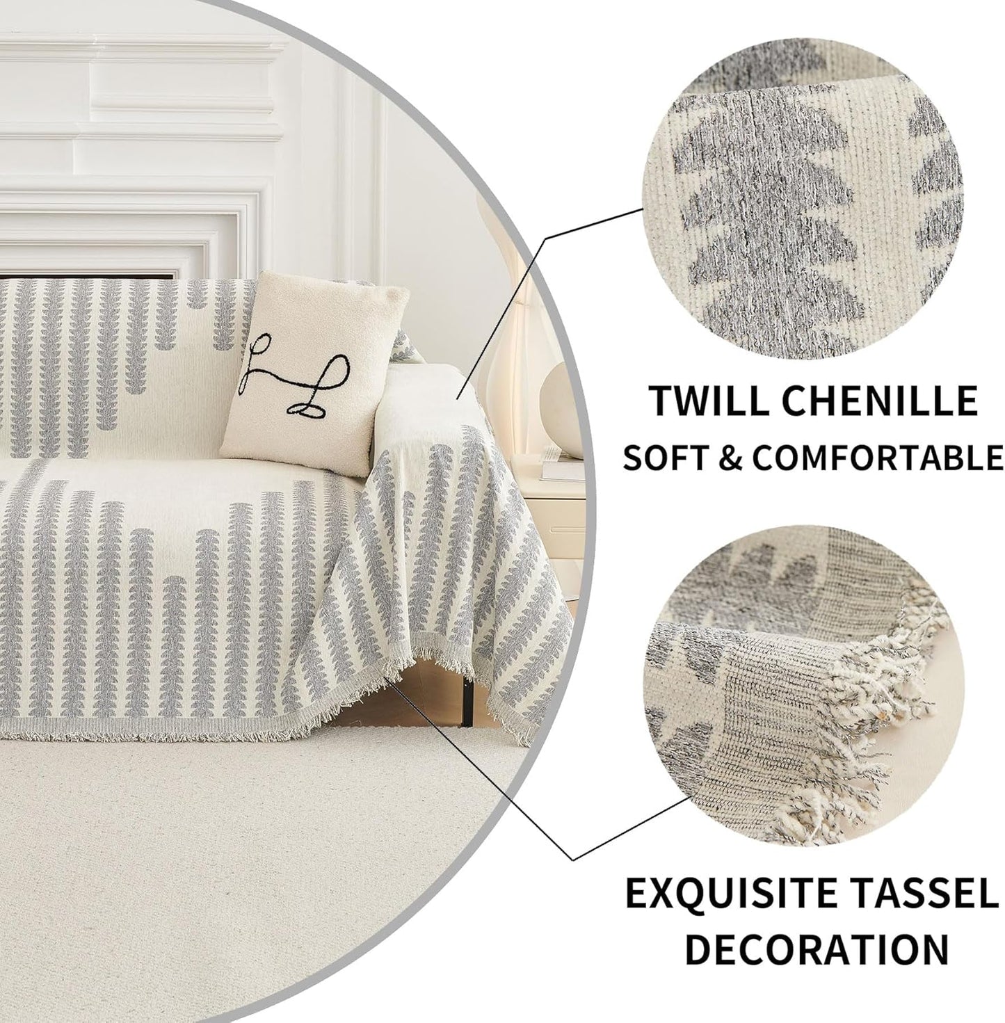 HAOMAIJIA Boho Sofa Covers Couch Covers for 3 Cushion Couch Sofa Pet Friendly Soft Thick Non Slip Couch Cover for Dogs Washable Sectional Couch Covers L Shape Furniture Protector (Grey, 71"x134")