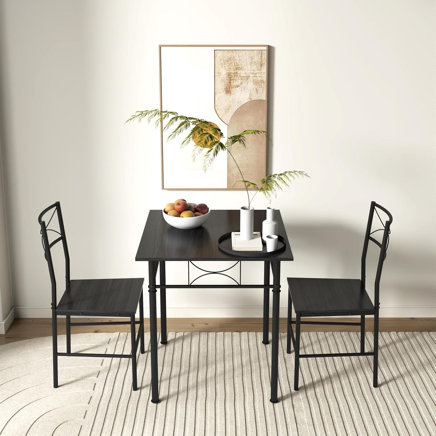 JOIN IRON 3-Piece Kitchen Dining Room Table Set for Small Spaces，Iron Wood Square Table with 2 Chairs for Kitchen Dining Room Furniture (Ash)