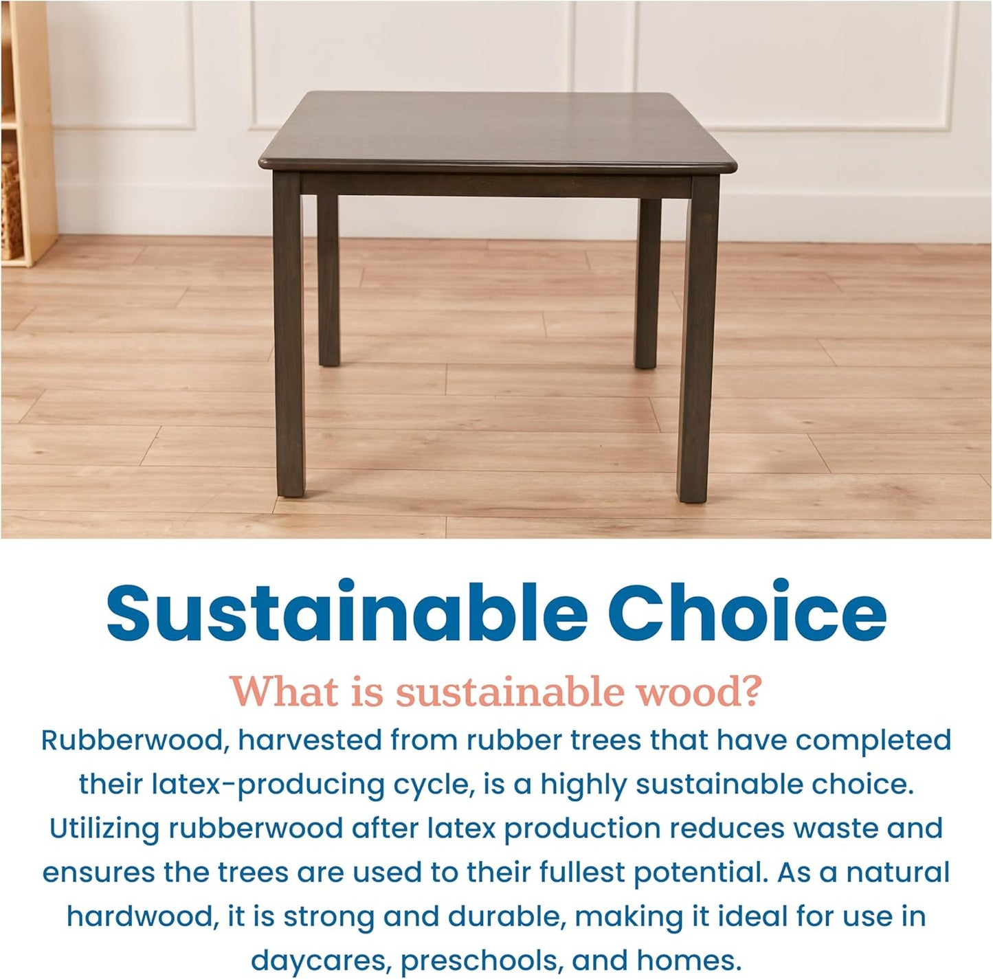 ECR4Kids 30in Square Hardwood Table with 22in Legs, Kids Furniture, Grey Wash