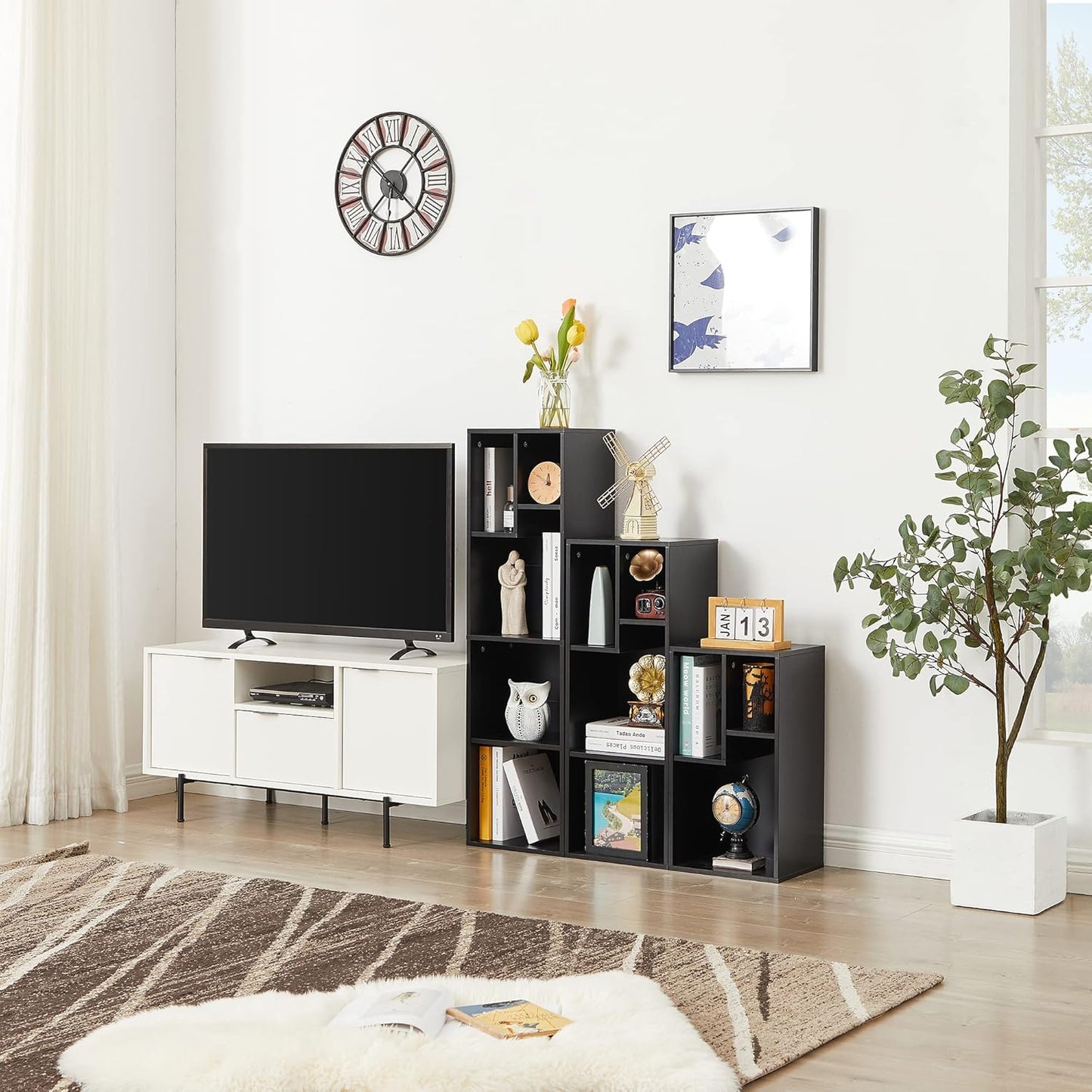 VECELO Small Bookshelf, 3 Cube Shelf, Fits Tallest Hardcovers, Horizontal Available, Modern Storage Organzier for Small Spaces, Matte Black