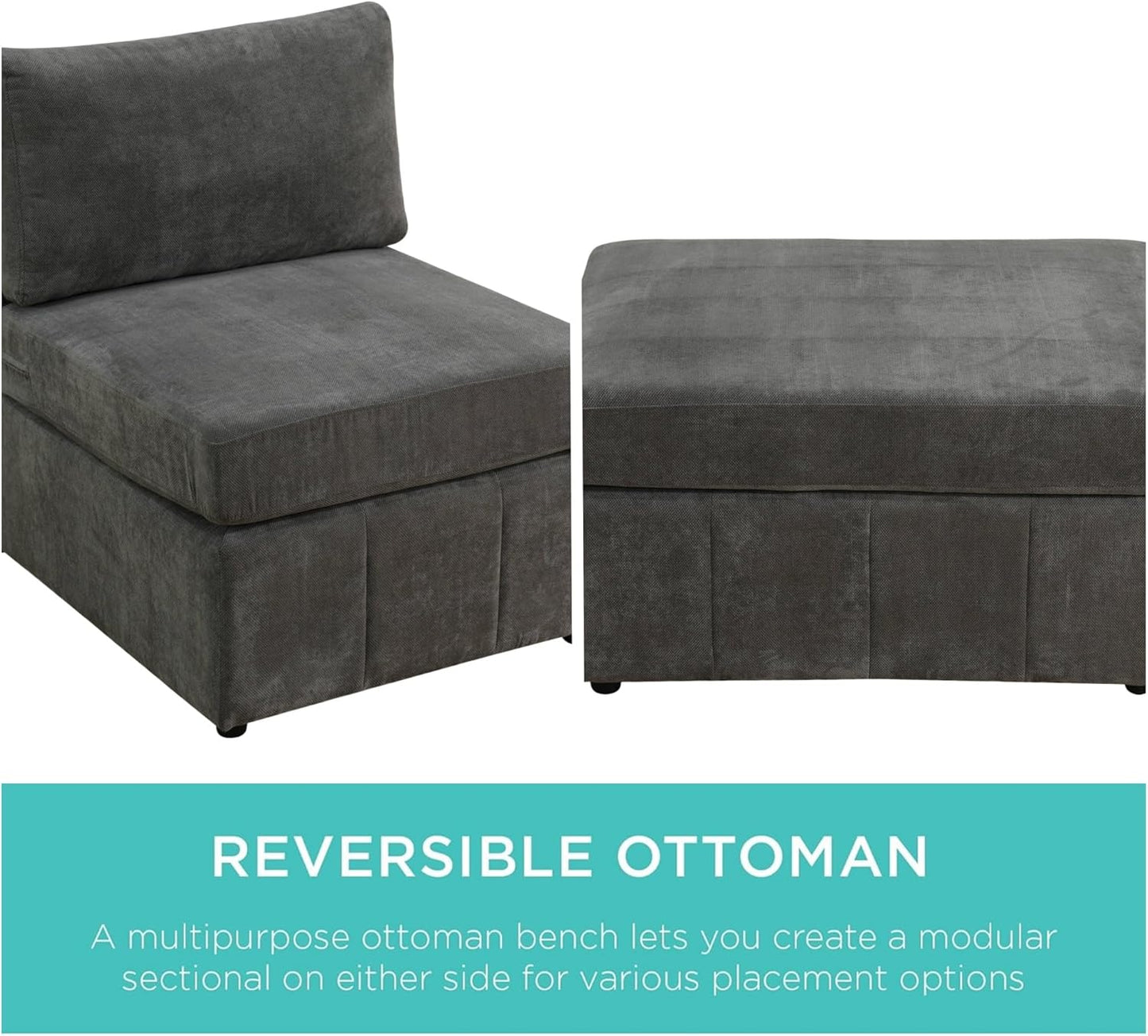 Sectional Couches for Living Room, 101″ Modular Sectional Sofa with Ottoman, Modern Lounge Corner L Shaped Couch for Bedroom, Grey