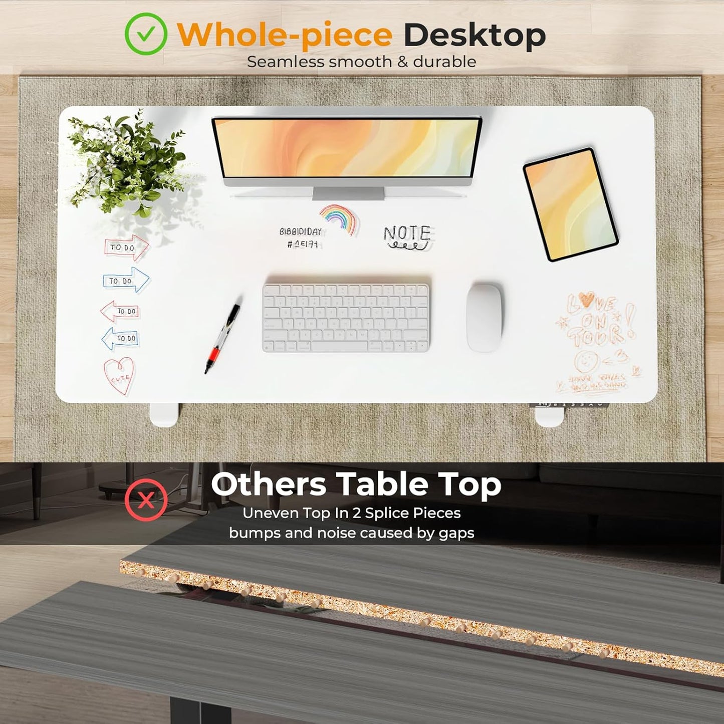 JOY worker Small Electric Standing Desk, 40" x 20" Whole Glass Piece Height Adjustable Desk with Memory Controller, White Sit to Stand Desk Workstation for Home Office