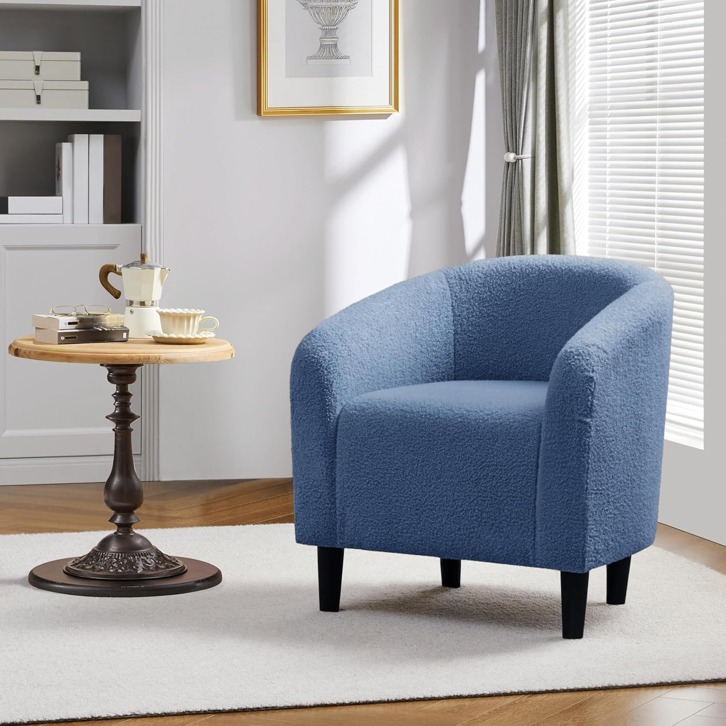 Yaheetech Accent Barrel Chair, Boucle Fabric Club Chair, Furry Sherpa Elegant Armchair with Cozy Soft Padded, Suitable for Living Room Bedroom Reception Room Office, Blue
