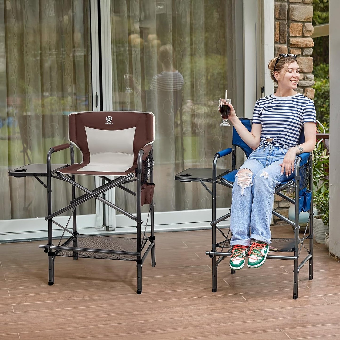 EVER ADVANCED 30.7" Seat Height Directors Chair for Makeup Artist with Side Table Easy Get in Out for Elderly Tall Camping Chair Supports 350lbs Red