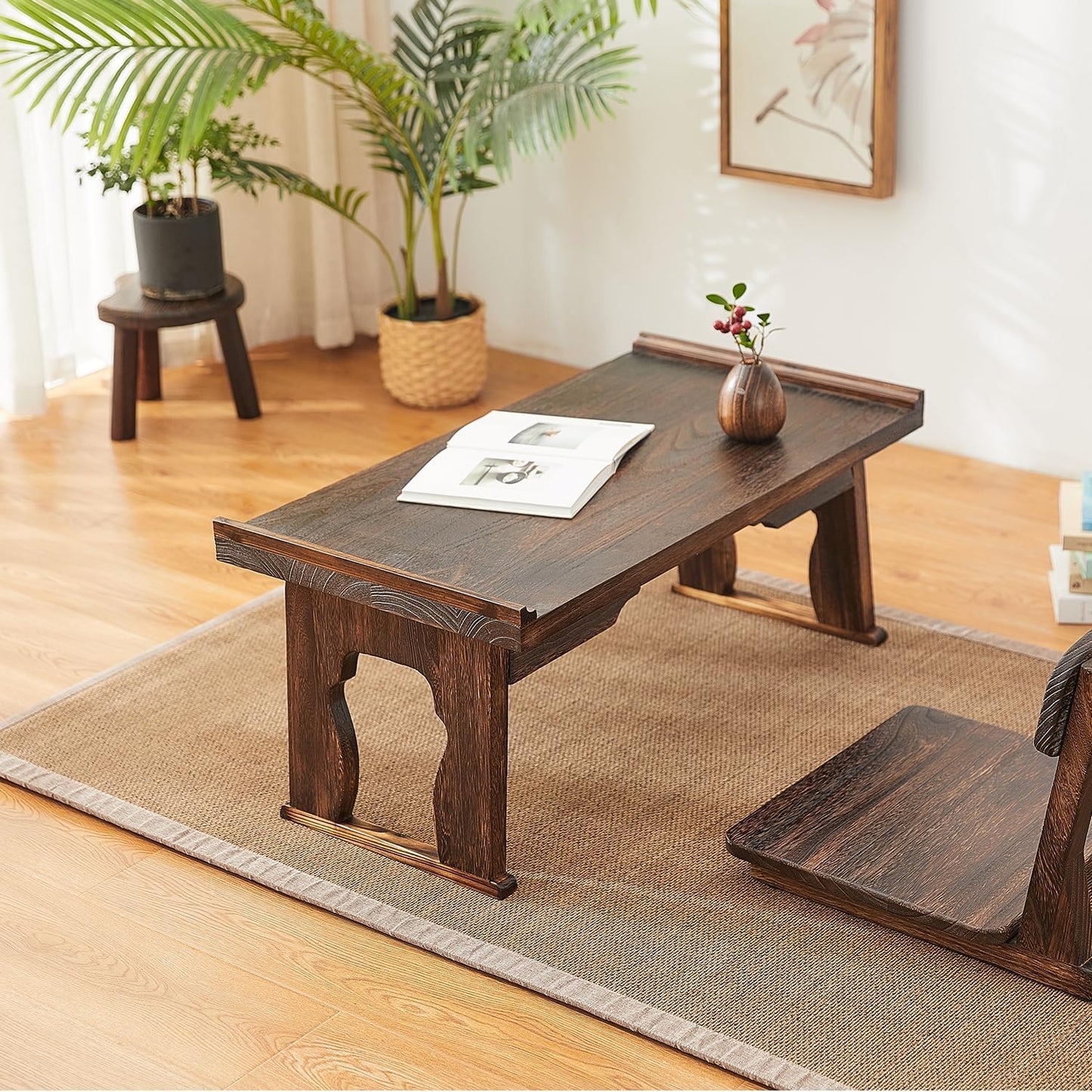 Japanese Floor Table,Altar Table for Meditation,Tea Table for Sitting on The Floor,Wood Bed Trays with Foldable Legs,Korean Traditional Tatami Table (31.4”x15.6”x14.3”)