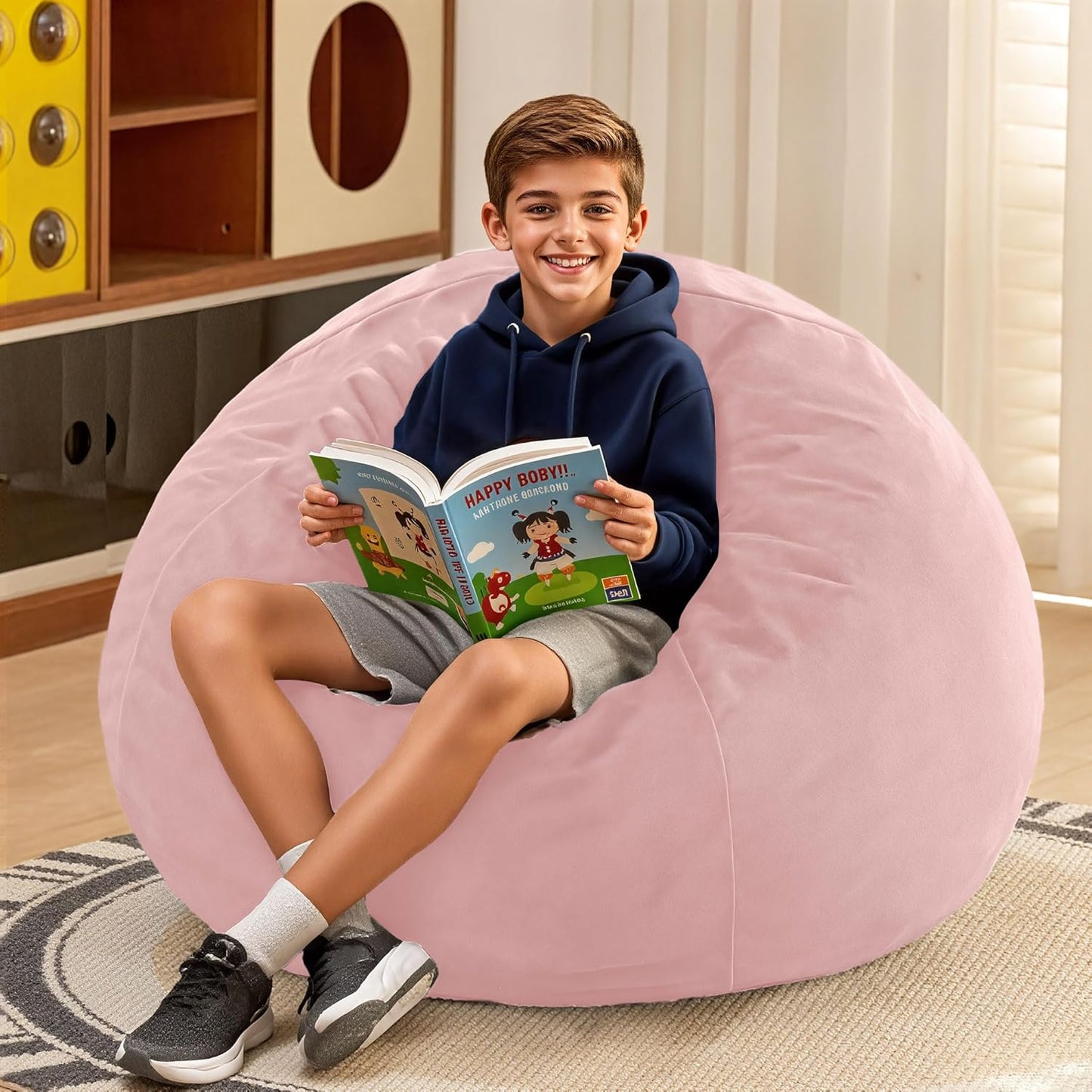 HABUTWAY 2FT Bean Bag Chair, 2' Beanbags Small Bean Bag Chairs with Filling, Teardrop Bean Bag Chair Luxurious Velvet Ultra Soft Fur with Removable Cover (Soft Pink)