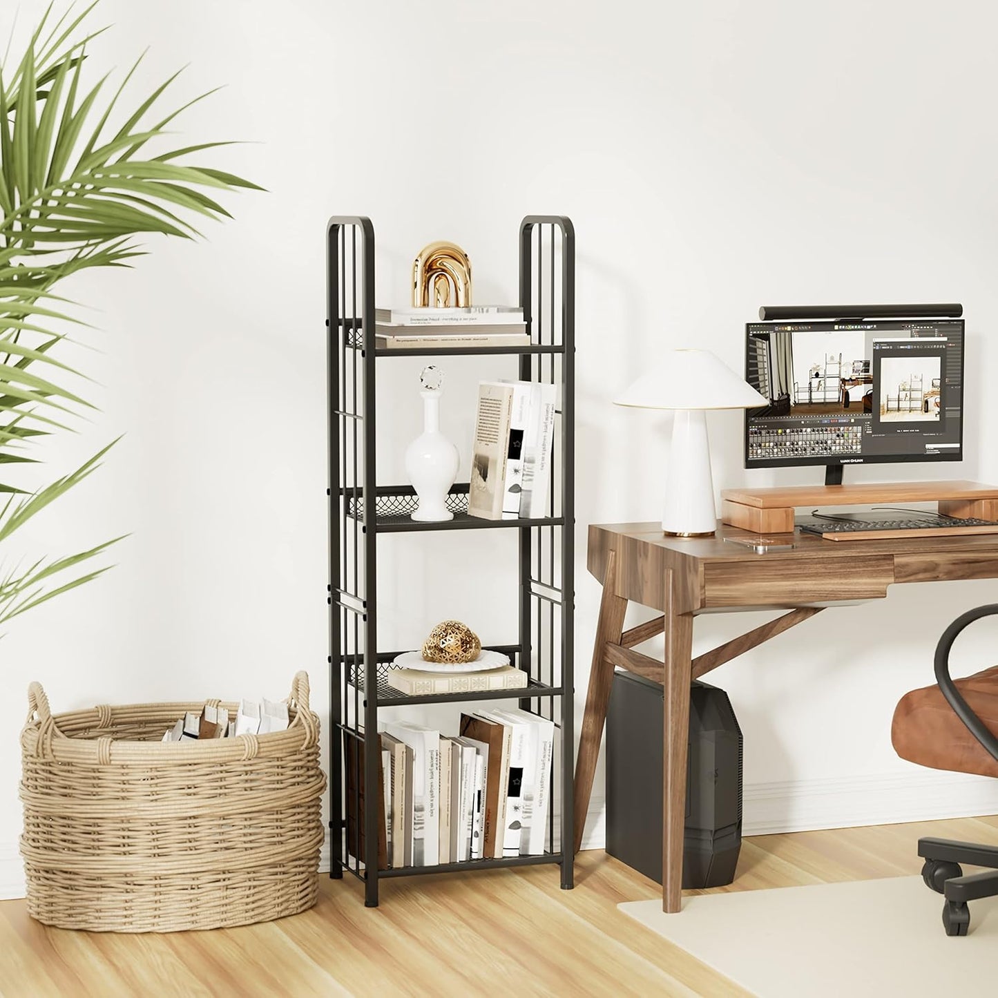 Bookshelf Vertical Storage Freestanding Storage Stand for Living Room, Bedroom, Kitchen, Rust Resistance, Easy Assemblyl Free CombinationMulti-Functional Organizer (4 Tiers, Black)