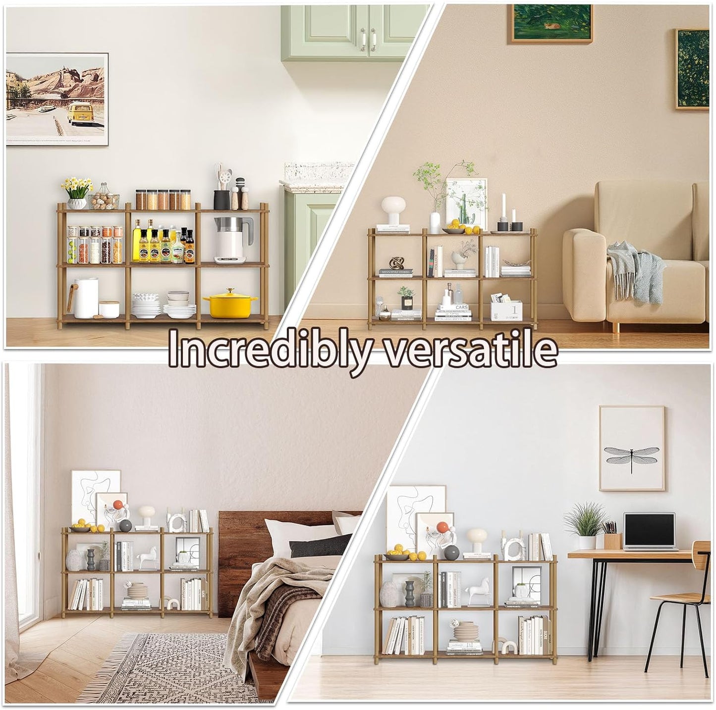 YGYQZ 3 Tier Short Book Shelf, 6 Cube Storage Shelf Organizer Bookshelf with Open Back, Long Horizontal Book Shelves for Office, Living Room, Bedroom, Rustic Brown