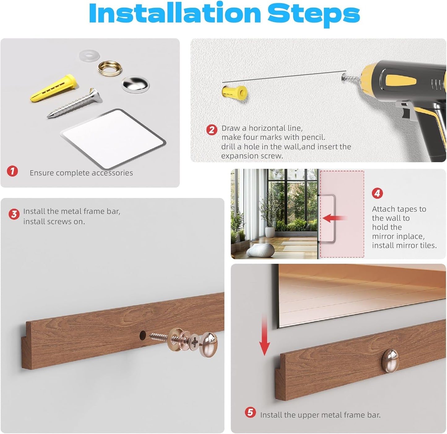 Hasipu 2Pcs 71''x31'' Home Gym Mirror Large Full Length Wall Mounted Full Body Mirror for Yoga Dance Fitness Exercise Studio Bedroom Garage, Frameless Tempered Glass Workout Mirrors Walnut Rectangular