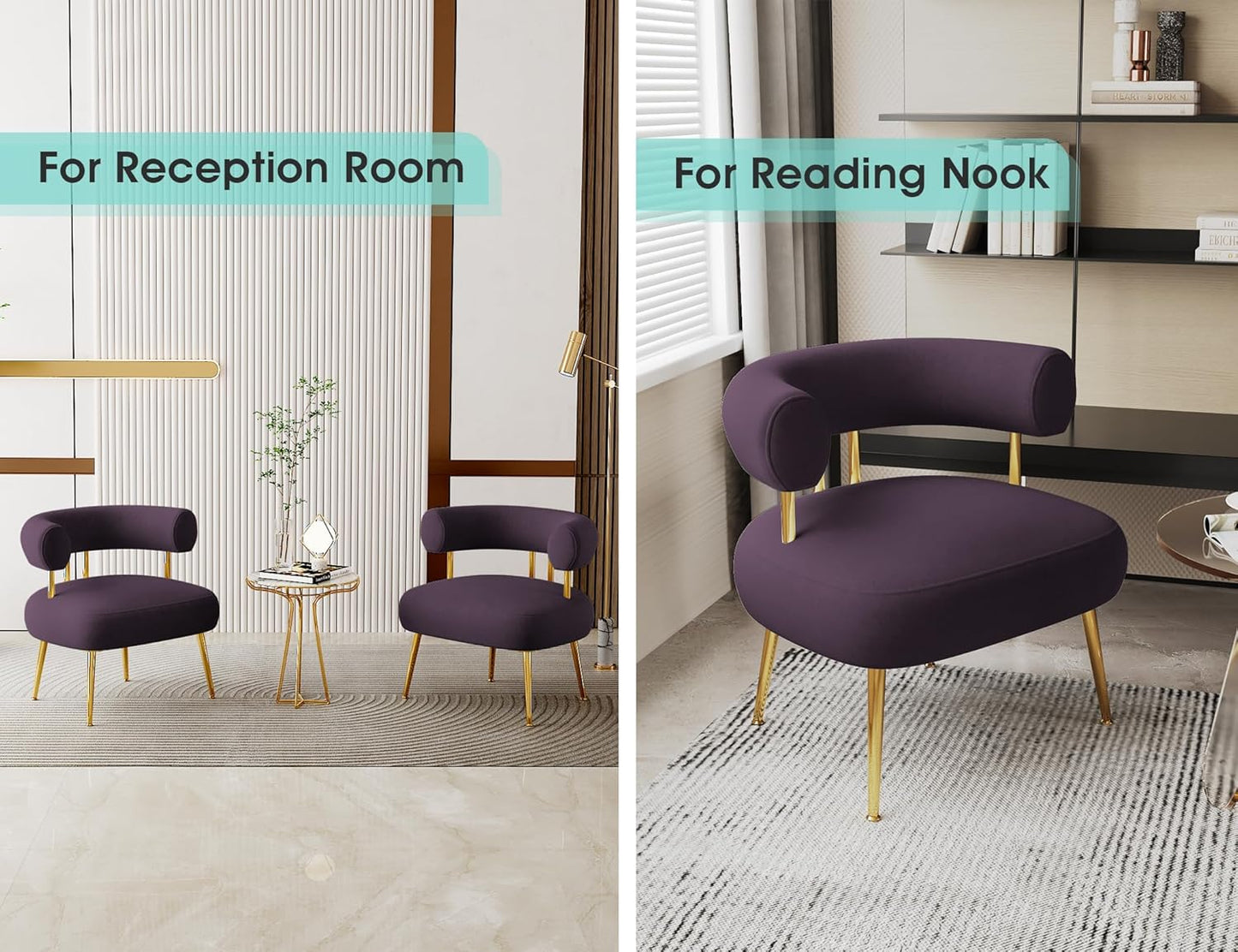 Modern Accent Chair, Round Upholstered Barrel Armchair for Small Spaces, Fluffy Side Corner Sherpa Sofa Chair for Living Room, Bedroom（Purple）