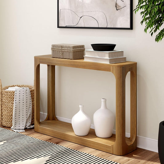 Plank+Beam Forma Console Table, 46 Inch, Solid Wood Sofa Table, Entryway Table for Hallway, Narrow Behind The Couch Table, Console Tables for Entryway, Living Room, Foyer, Easy Assembly, Pecan