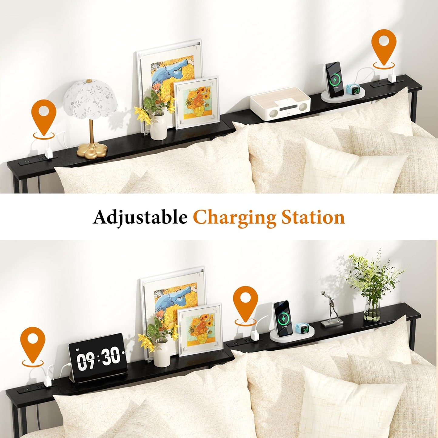 GRLEAF 39" Narrow Console Sofa Table with Built-in Power Strip (4 AC Outlets & 4 USB Ports) – 4.9ft Power Cord, Metal Frame, Easy Assembly, Ideal for Behind Couch, Hallway, and Home Office | Black