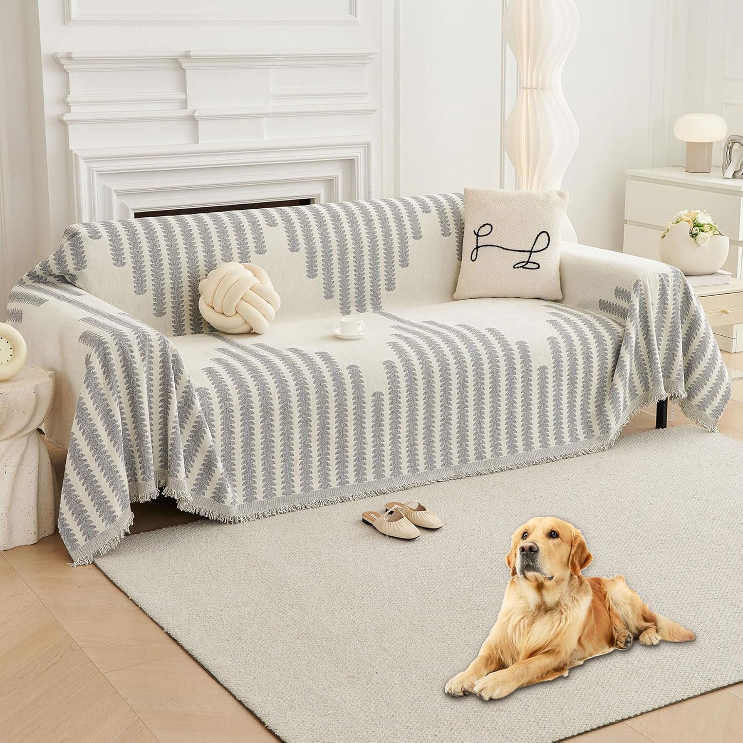 HAOMAIJIA Boho Sofa Covers Couch Covers for 2 Cushion Couch Sofa Pet Friendly Soft Thick Non Slip Couch Cover for Dogs Washable Sectional Couch Covers L Shape Furniture Protector (Grey, 71"x102")