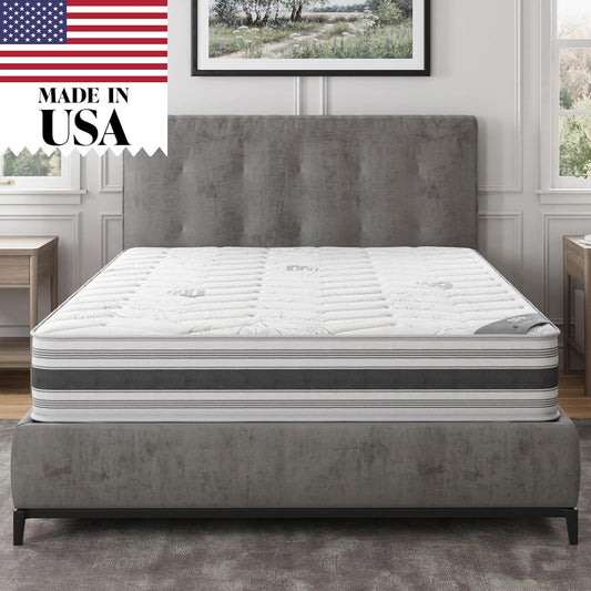 Ottomanson Queen 12" Hybrid Mattress - Meditation Antistatic Quilted Cover - Made in USA - Firm Support - Individually Pocketed Coils & CertiPUR-US Foam - Fiberglass-Free - Bed in a Box