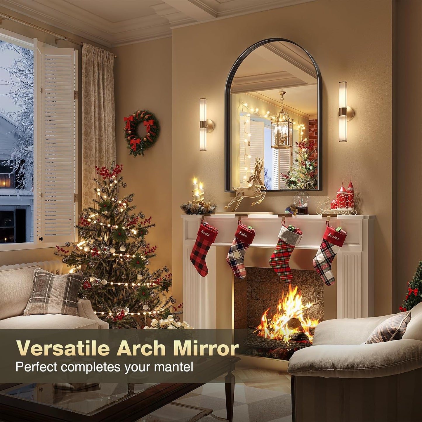 Brightify Arched Mirror, Arched Wall Mirror, 20 x 30 Inch Black Arch Mirror, Metal Frame Black Bathroom Mirror, Arched Top Bathroom Vanity Mirror for Living Room Bedroom Mantel Entryway Hallways