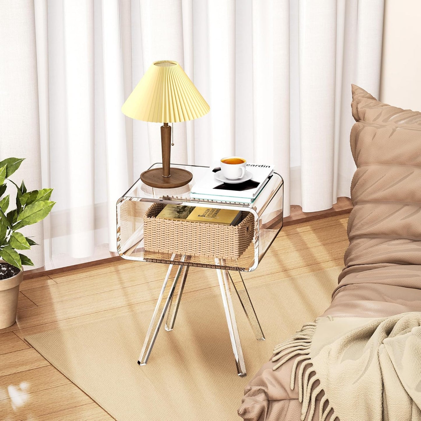 Acrylic Side Table, Acrylic Nightstand Bedside Table for Bedroom (Clear, 16.1'' x 11.8'' x 19.7'')