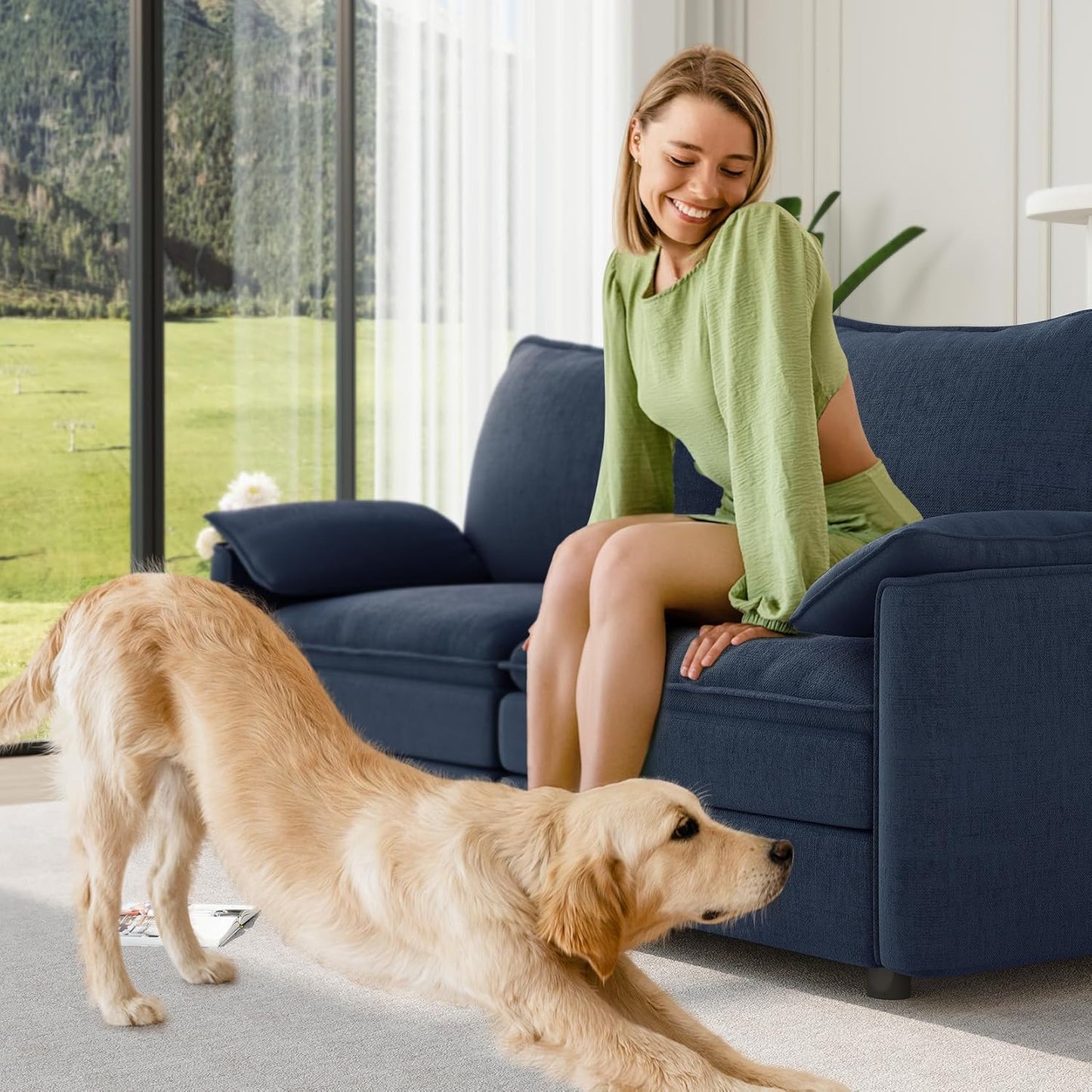 Vesgantti 74" Loveseat Sofa for Living Room, Comfy Cloud Couch Deep Seat Chenille Modern 2 Seater Small Sofa with Armrest Pillow, Easy Assembly for Small Spaces, Blue