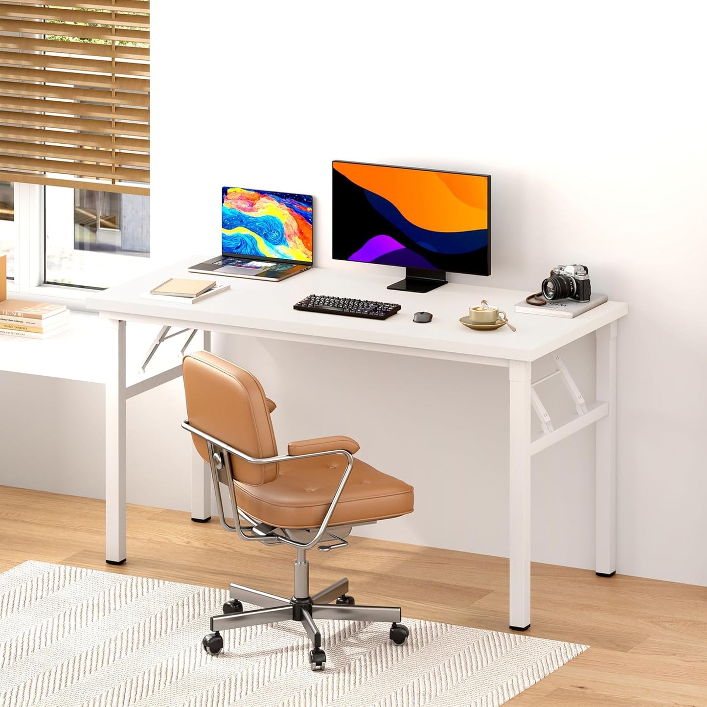 DlandHome 47 inches Folding Table Computer Desk Portable Table Activity Table Conference Table Home Office Desk, Fully Assembled White DND-ND5-120WW