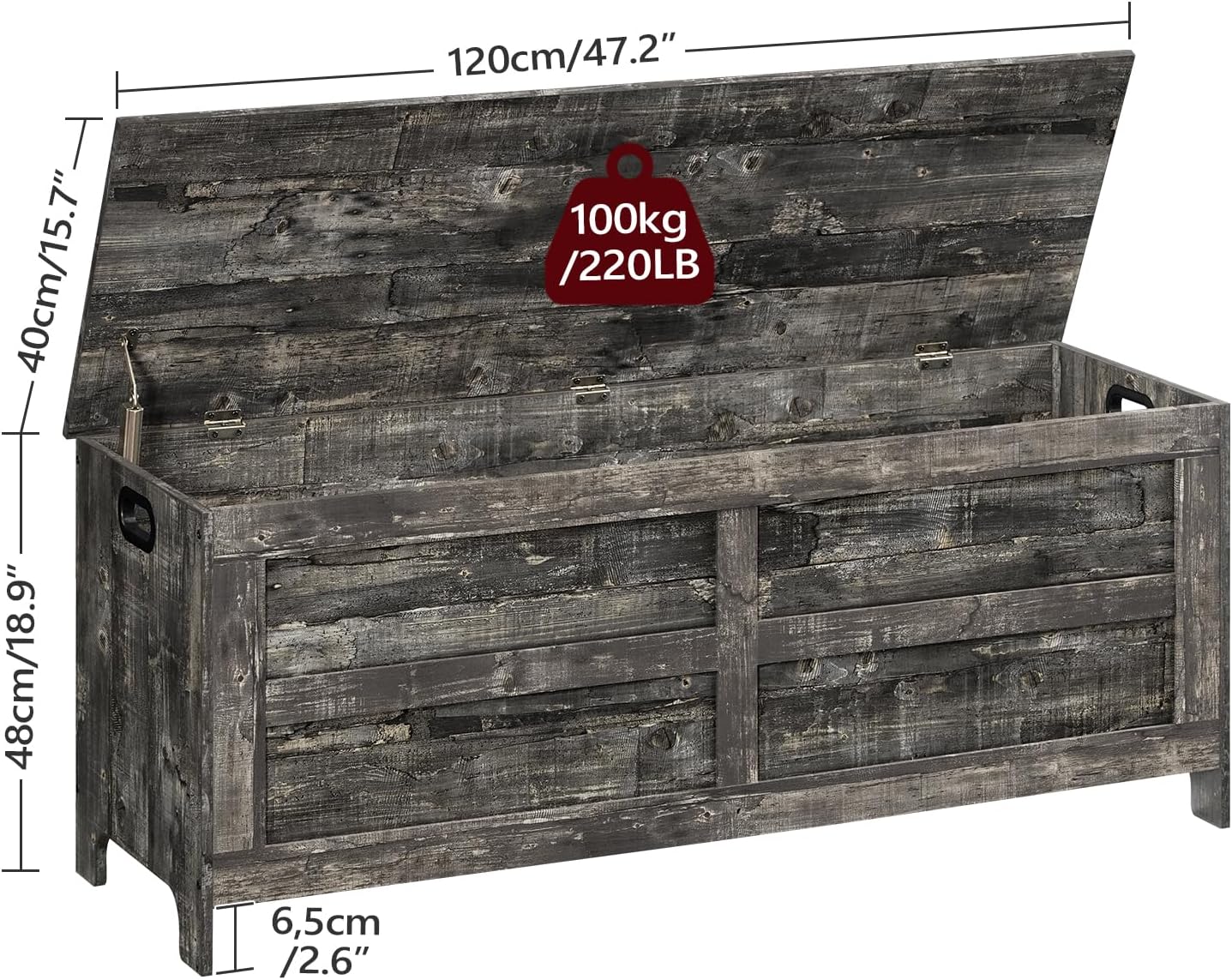 Storage Chest, 47.2” Large Toy Chest, Entryway Storage Trunk, Storage Bench with Safety Hinge, Entrance Bench for Living Room, Entrance, Bedroom, Vintage Gray SCRP48901