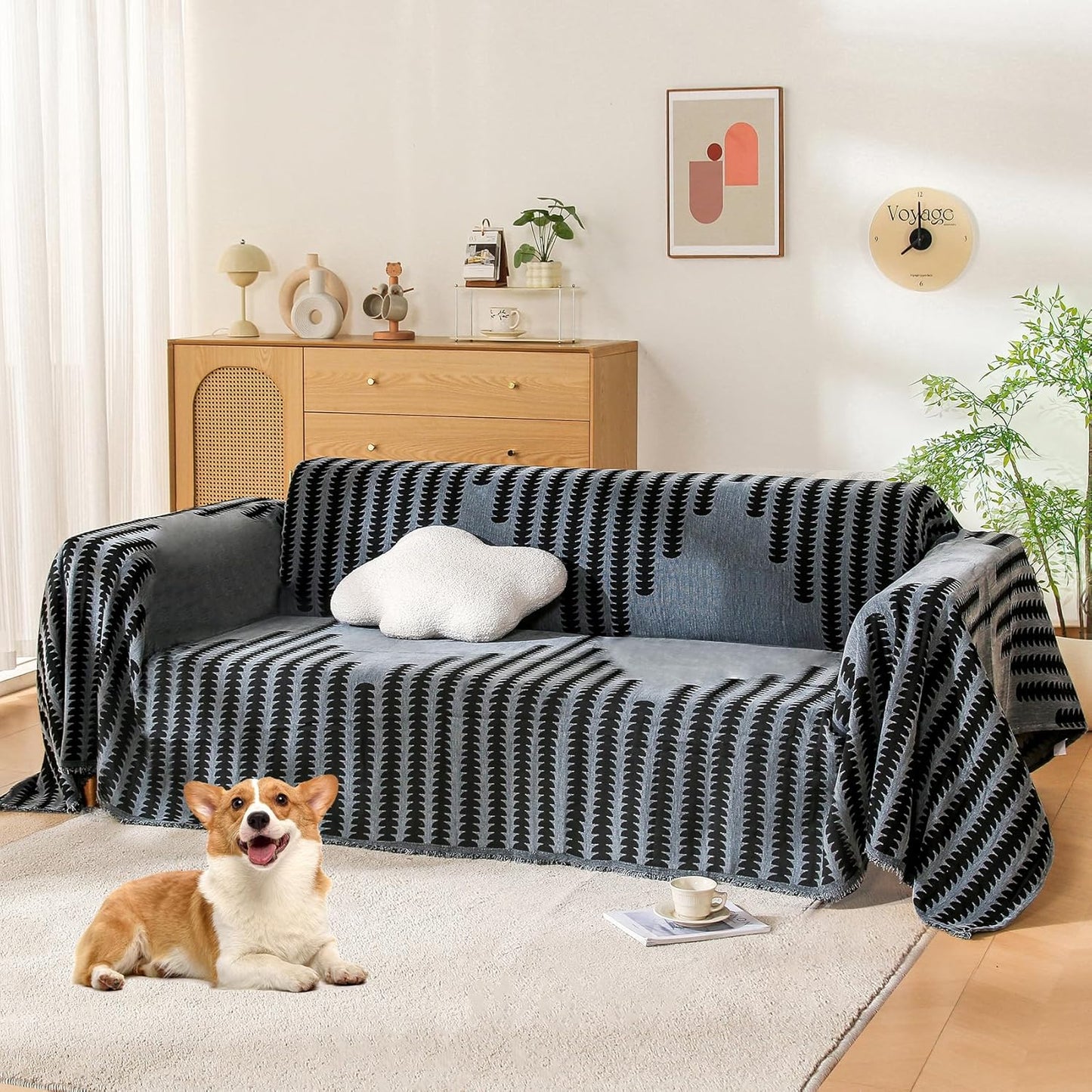 Boho Couch Cover, Sofa Cover, Sofa Covers for 2 Cushion Couch, Washable Sectional Couch Covers for Dogs Pet Furniture Protector Couch Cover Blanket for Living Room (2# Dark Grey, 71" x 102")