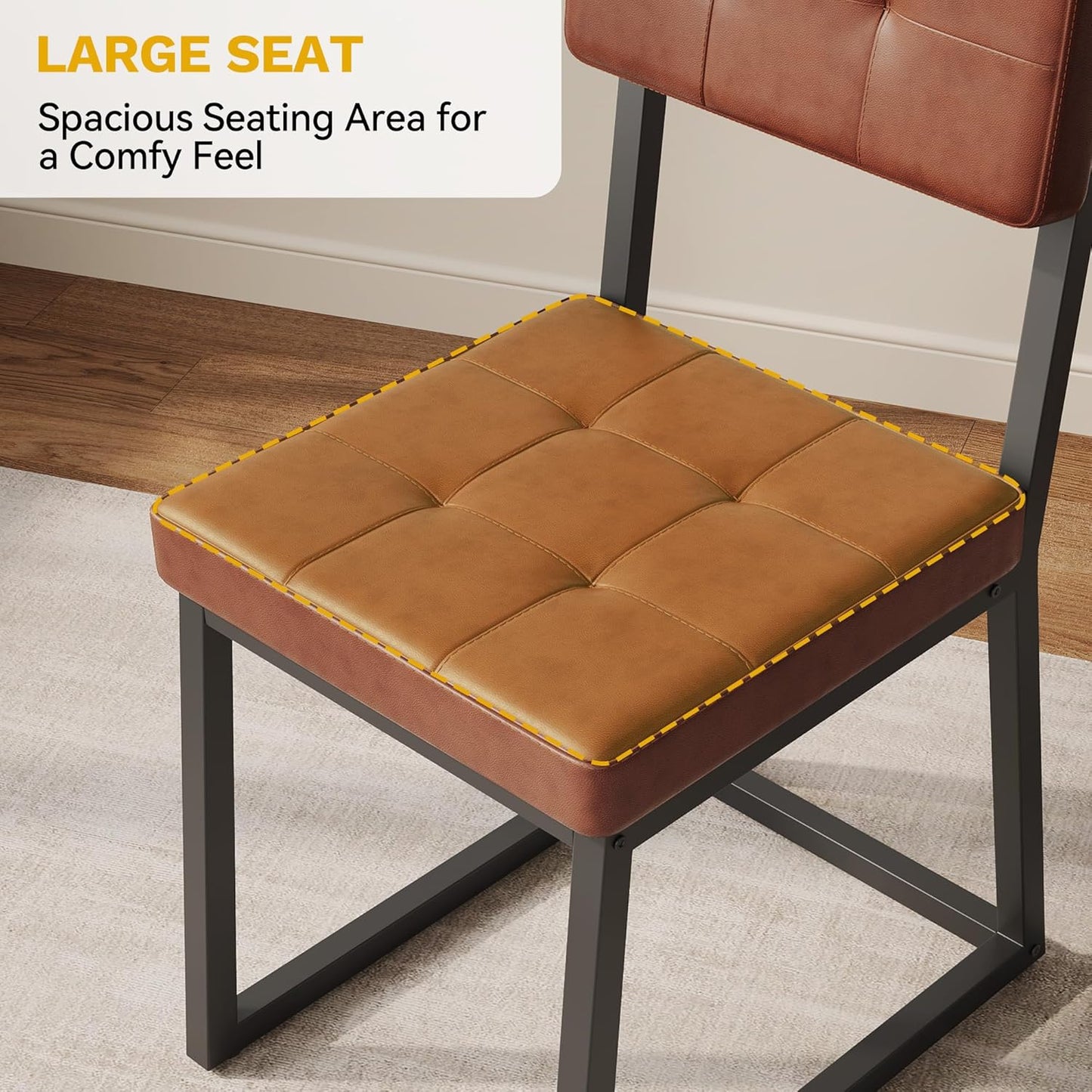 DWVO Modern Dining Chairs Set of 2 Brown Upholstered Kitchen Chairs with Faux Leather Cushion Seat and Heavy Duty Metal Leg for Kitchen Living Room Restaurant, Brown