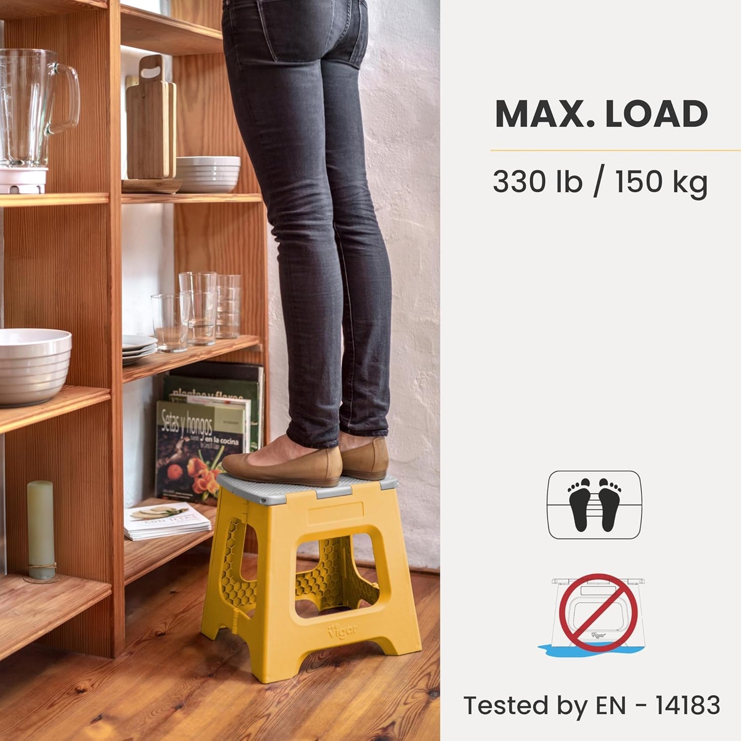 Vigar Compact Step Stool Foldable, 12-1/2-inch Step Stools for Adults up to 330 Pound, Lightweight Stool, Non-Slip Folding Step Stool, Spring Yellow