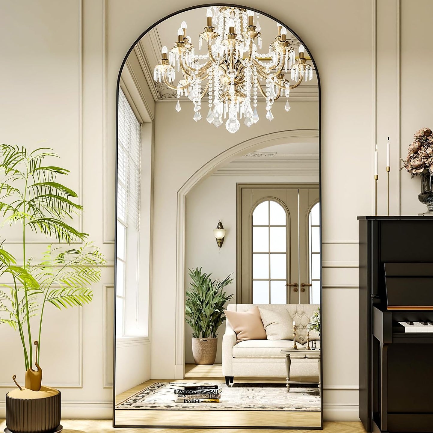 78"x38" Arched Full Length Mirror Floor Mirrors with Aluminum Alloy Frame Free-Standing Wall Mounted Floor Mirrors or Large Dressing Mirror, Black Mirror Full Length