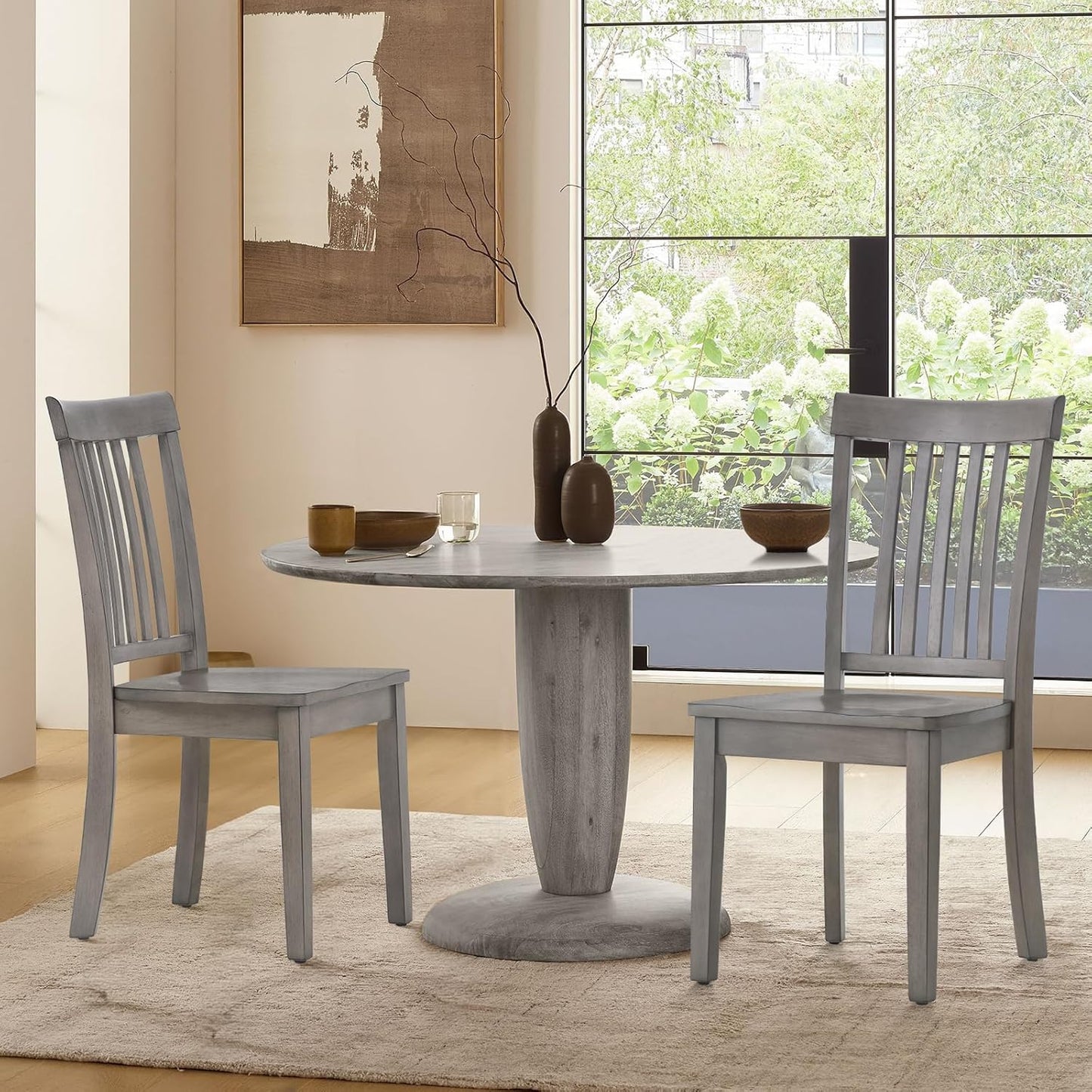 COLAMY Wooden Dining Room Chairs Set of 4, Spindle High Back Windsor Kitchen Side Chair, Farmhouse Dining Chairs for Kitchen, Dining Room, Light Grey