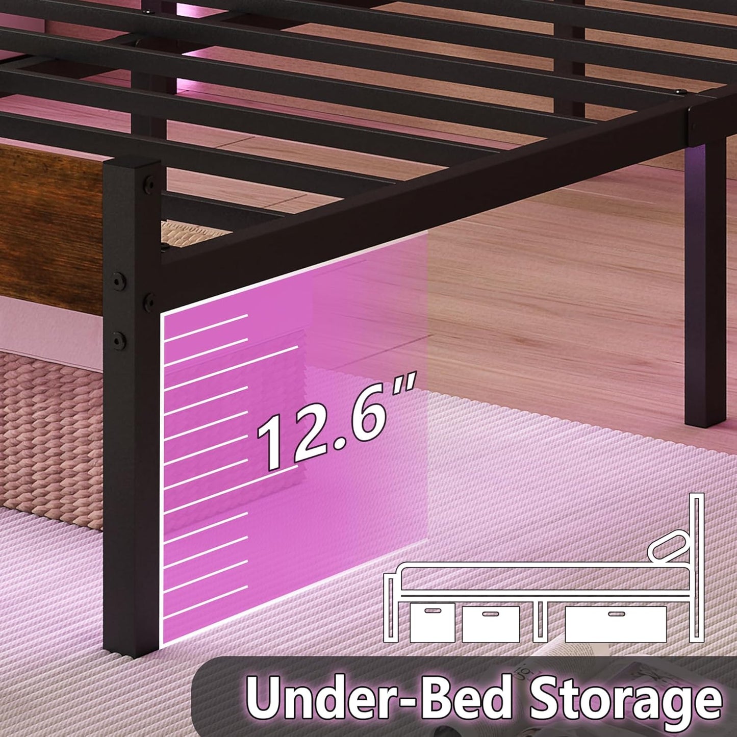 Twin Bed Frame with Headboard,Heavy Duty LED Bed Frame with USB Charging Station,Mattress Foundation-Under Bed Storage, No Box Spring Needed, Noise Free,Brown