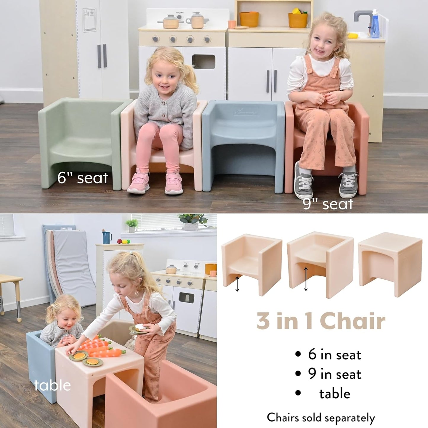 Children's Factory 3-in-1 Cube Chair for Kids, Flexible Seating Classroom Furniture, 1-Pack, Sand