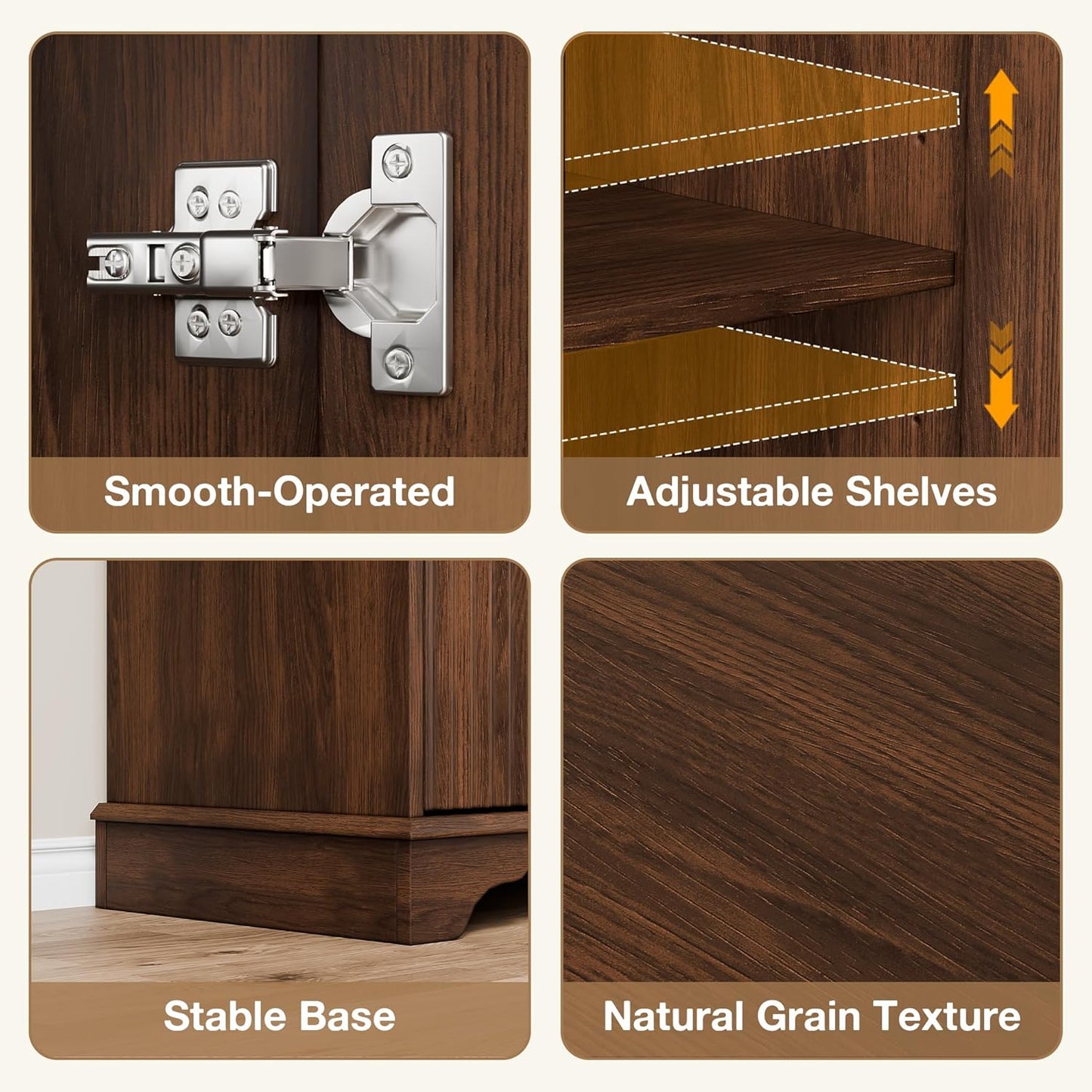 31" Buffet Sideboard Cabinet with Storage, 2 Door Coffee Bar Cabinet Credenza with Shelves, Console Table for Entryway Kitchen, Walnut