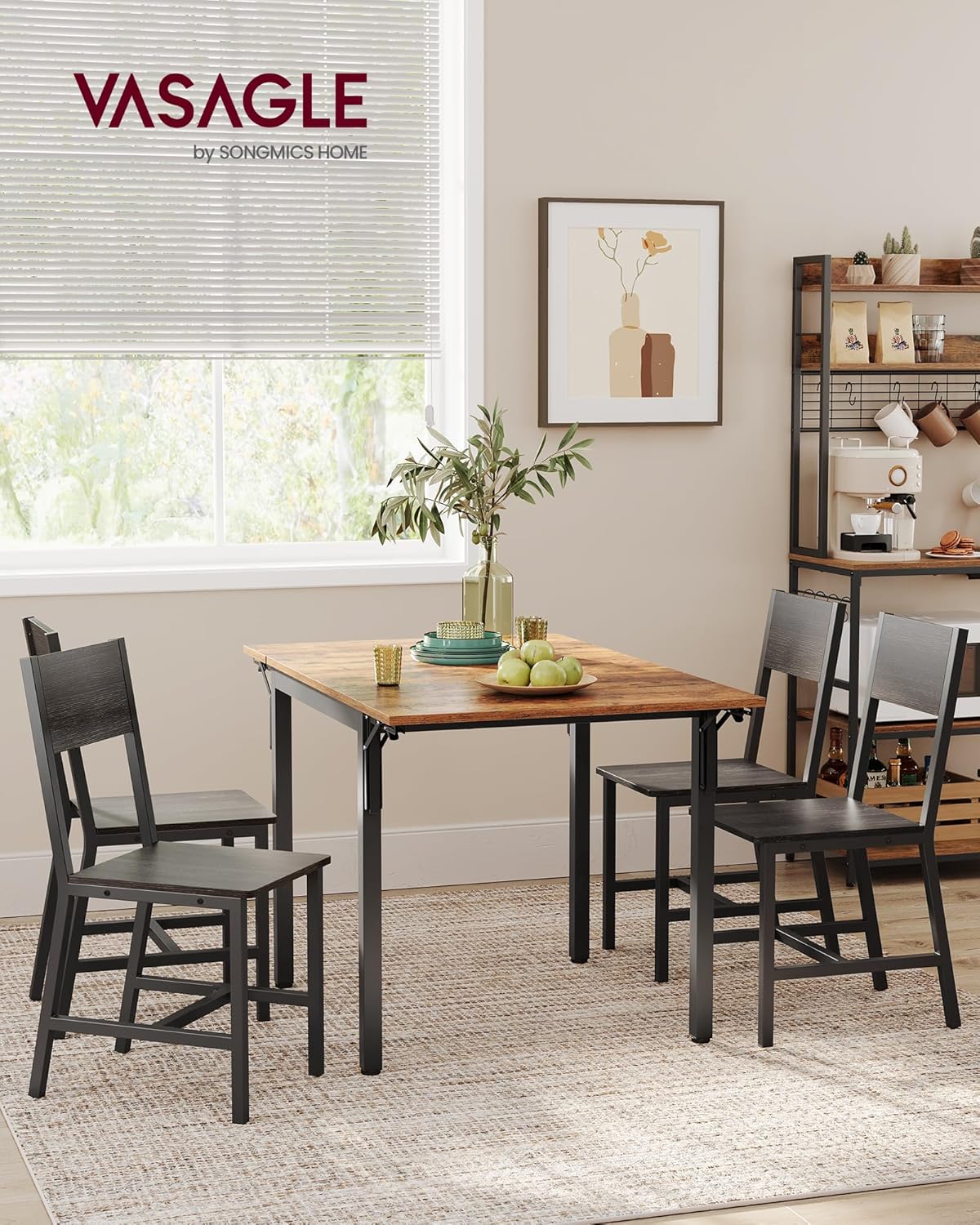 VASAGLE Dining Chair Set of 2, Rustic Wood Chairs with Metal Steel Frame, Easy to Assemble, Comfortable Seat, Modern Farmhouse Chair for Kitchen, Bedroom, Living Room, Charcoal Black and Ink Black