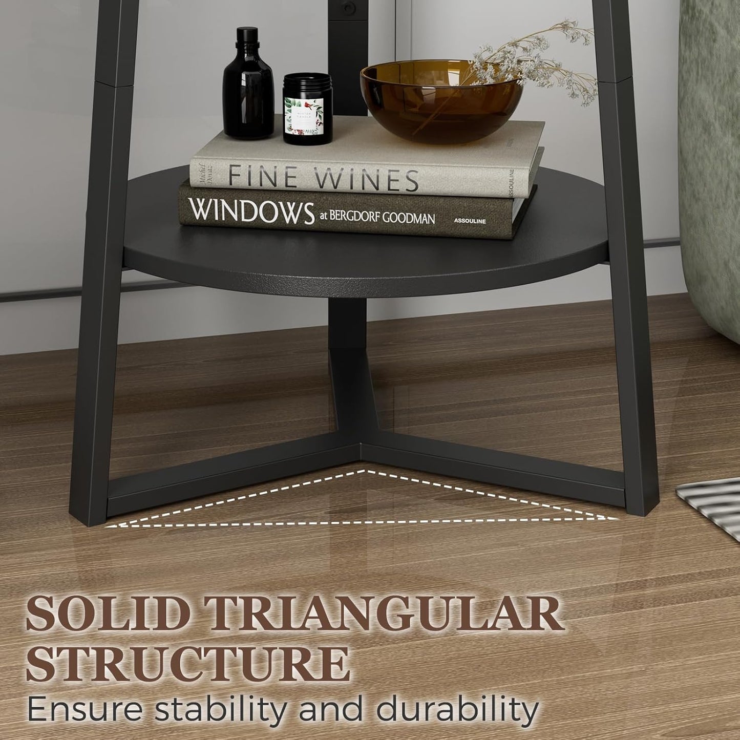 Gadroad Round End Table with Storage Shelf, 2 Tier Farmhouse Side Table Nightstand for Living Room, Bedroom, Wood Tabletop & Black Metal Frame, Black 15.7 * 15.7 * 23.0inches