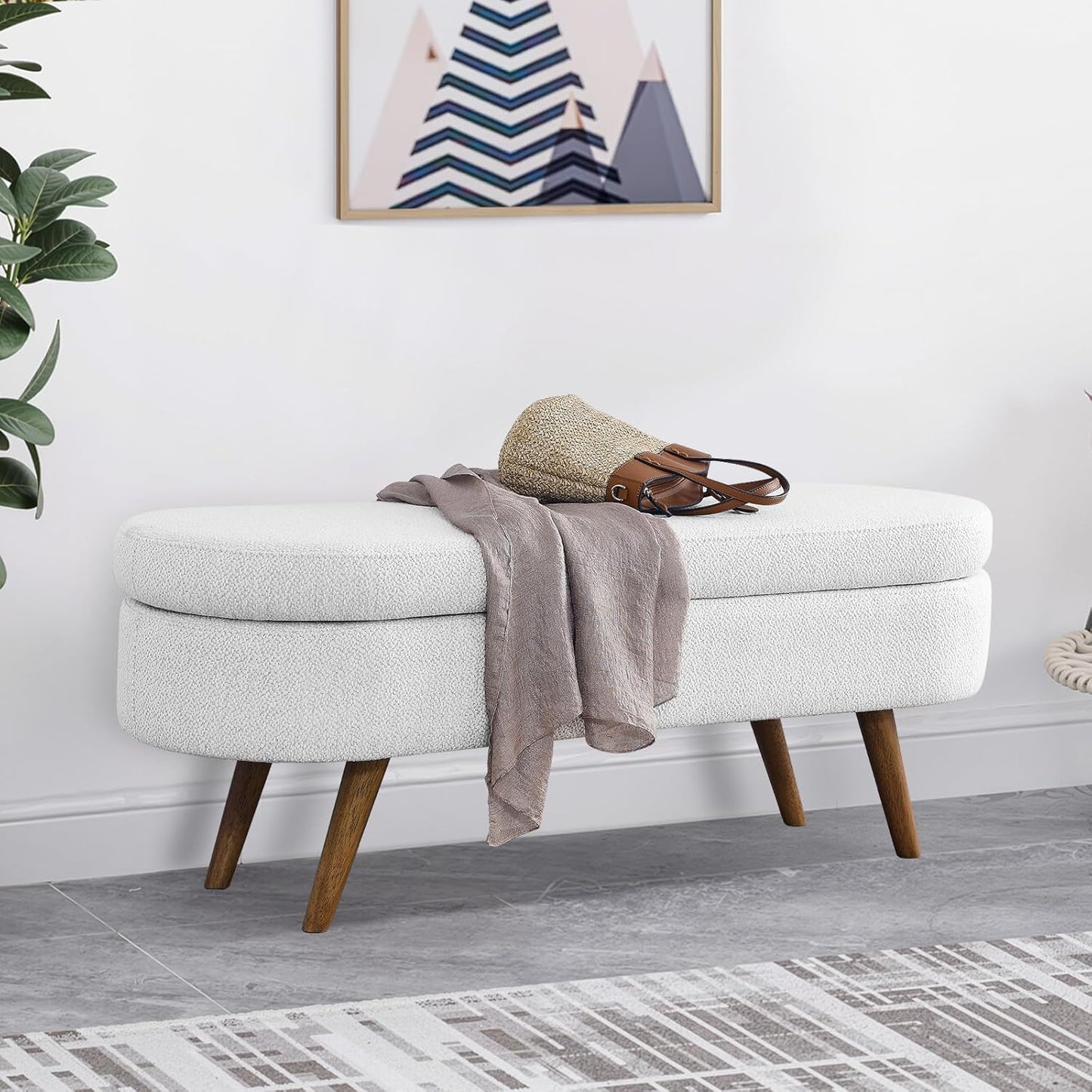 NicBex Ottoman Bench with Storage for Bedroom, 43.5" Upholstered End of Bed Bench with Rubber Wood Legs, Linen Storage Bench for Living Room or Entryway,