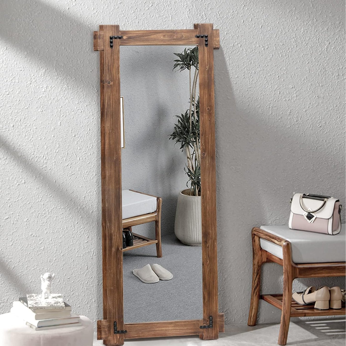 MeMoreCool Rustic Full Length Farmhouse Mirror, Oversized Decorative Floor Mirror, Standing or Leaning Wall-Mounted Framed Glass for Living Room or Bedroom