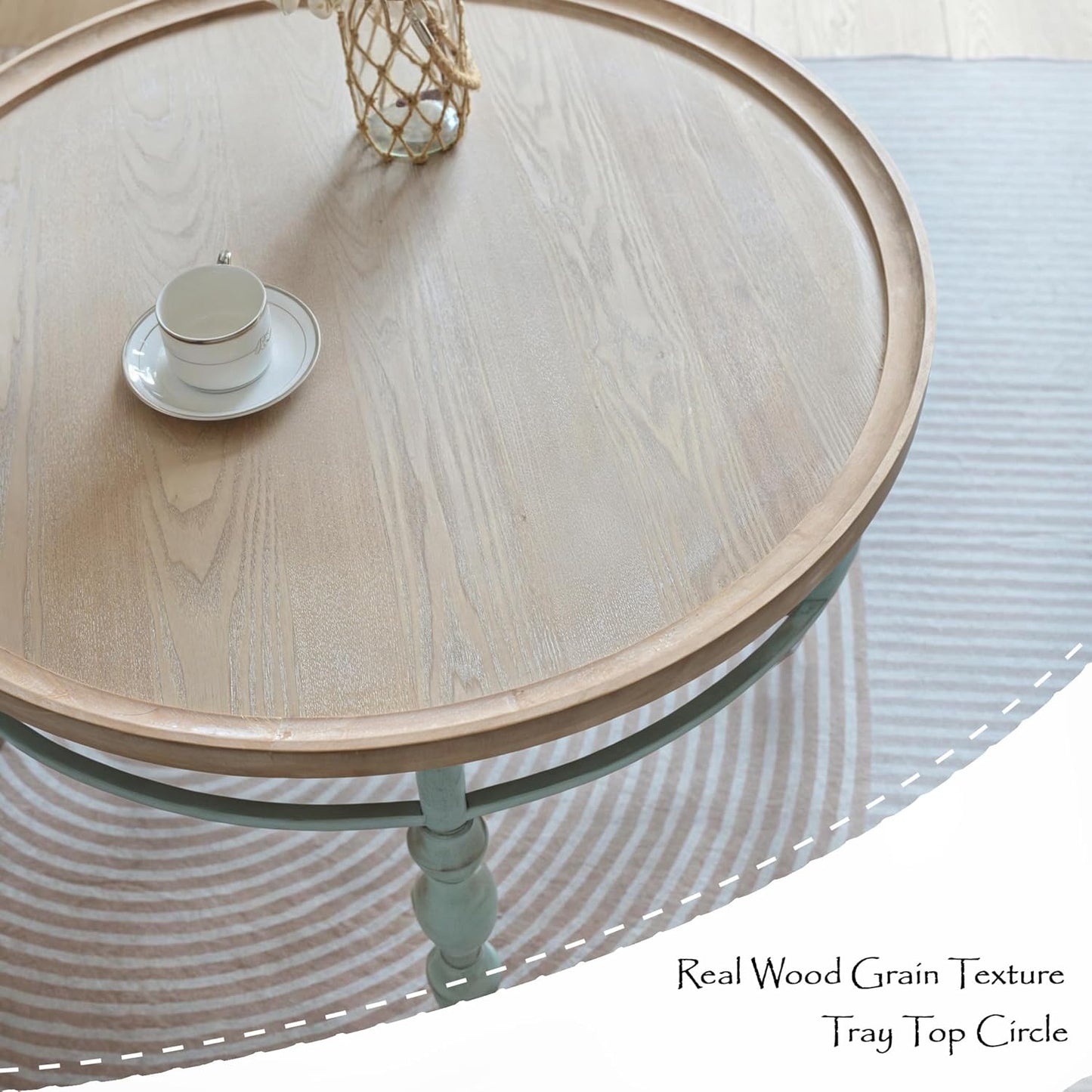 Rustic Farmhouse Round Coffee Table, French Country Vintage Center Table,φ31.5'' x18.9''H Rustic Solid Wood with Vintage Iron Legs, for Living Room, Bedroom,Dinning Room,Nature White